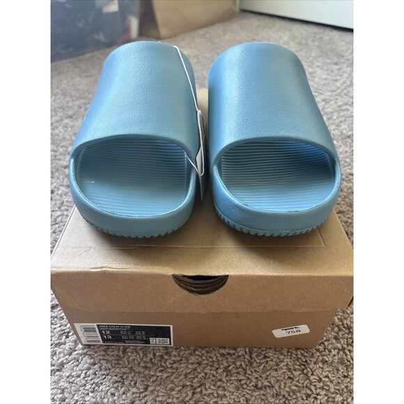 Nike Calm Slides Mens Sz 12 Smokey Blue Slip On Sandals Flip Flops FD4116-005 - Picture 1 of 7